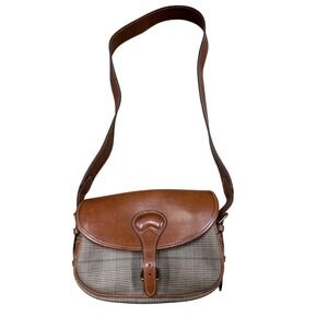 Wathne Glen Plaid Leather Crossbody Saddle Bag Brown Equestrian Heritage Vintage